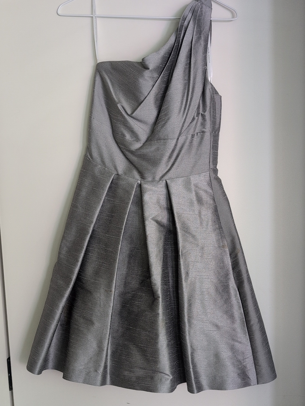 ALFRED SUNG One-Shoulder Silver A-Line Cocktail Dress
